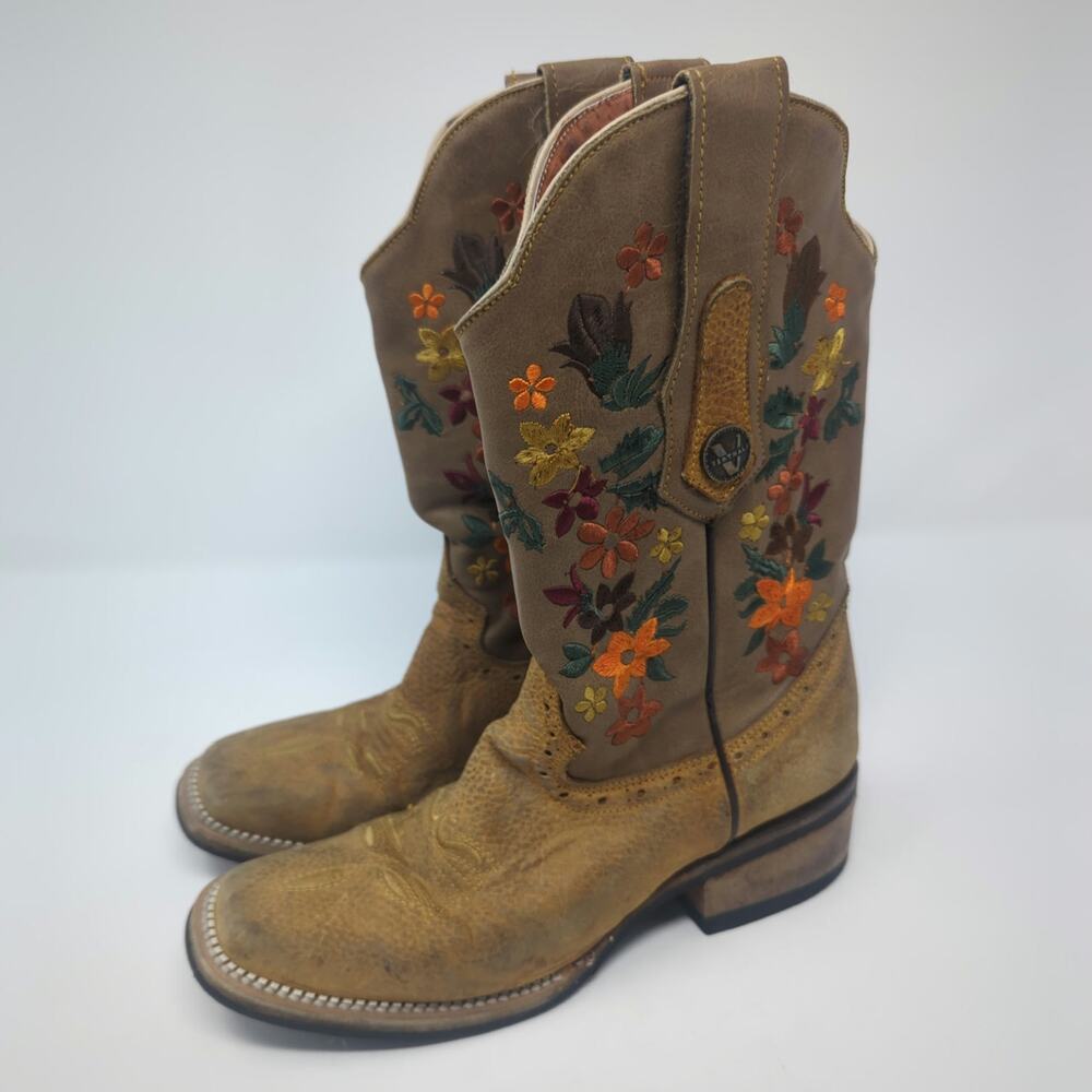 Verthali Tan Rodeo Boot with Flowers Womens Size 6